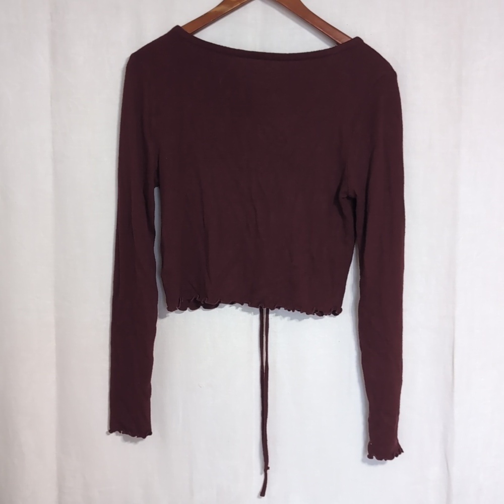 Arizona Jean Co. Maroon Lace Up Front Long Sleeve Crop Shirt Size Large - Picture 6 of 6